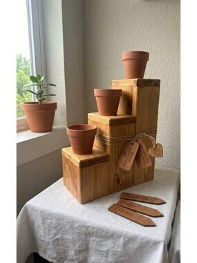 Vertical Mother’s Day Herb Garden Gift Set - Handmade Pine 3-Tier Step Stand